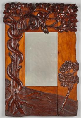A larger mirror frame with carved trees and a snake in the manner of Friedrich Otto Schmidt, Vienna, c. 1900 - Secese a umění 20. století