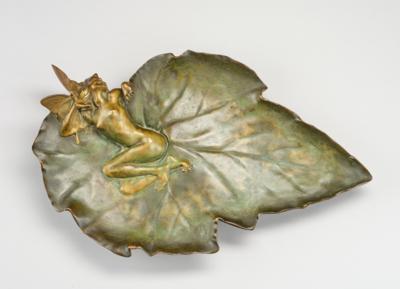 Gustave Joseph Cherét, a bronze object: leaf-shaped bowl with sea nymph, Paris 1894 - Jugendstil and 20th Century Arts and Crafts
