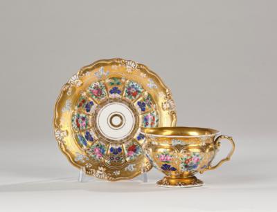 Biedermeiertasse mit Blumendekor, KPM 1837-1844, - Glas & Porzellan