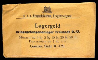 Lagergeld Freistadt O.Ö. ungeöffneter Originalumschlag des K. u. K. KriegsministeriumsKriegsfürsorgeamt - Coins and medals