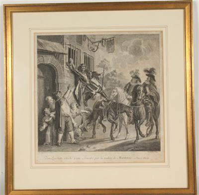 "Don Quichotte" Kupferstich von F. Joullain nach einem Gemälde von Ch. Coypel, - Kunst, Antiquitäten und Möbel