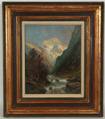 Künstler 20 Jh. Landschaft mit Wildbach im hintergrund der Dachstein, - Antiques and art