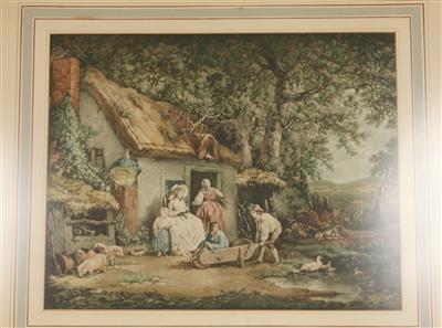 "The Happy Cottagers" Radierung in Farbe, - Kunst, Antiquitäten und Möbel