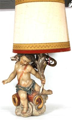 Prunkvolle Tischlampe Lampenfuß in Form eines Engels Holz geschnitzt, - Um?ní a starožitnosti