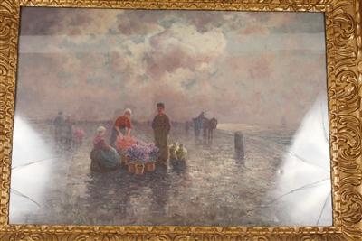Künstler um 1900 Blumenverkäuferinen an der Mole, - Arte e antiquariato