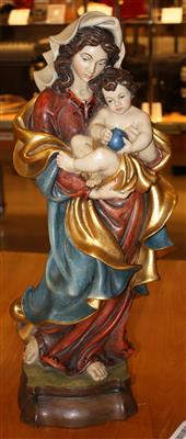 Maria mit Kind Holz geschnitzt färbig staffiert, - Kunst, Antiquitäten und Möbel