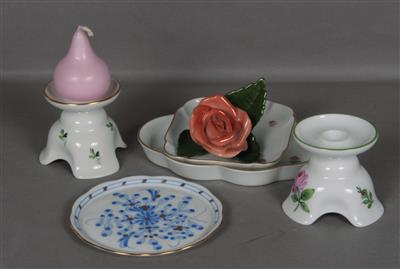 2 Kerzenhalter, 1 Konfektschale, 1 Rosenblüte, 1 Schale 1 Untertasse - Kunst, Antiquitäten und Möbel