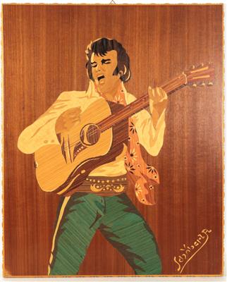 Künstler 20. Jh. Elvis Presley Marketerie aus verschiedenen Hölzern, - Umění a starožitnosti