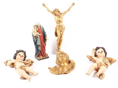 2 Engel, 17 cm. 1 Engelskopf,8,5 cm - Kunst, Antiquitäten und Möbel