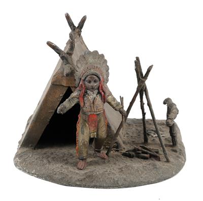 Indianer mit Zelt und Lagerfeuer - Umění a starožitnosti
