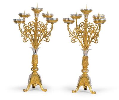 1 Paar neogotischer Kerzenleuchter, - Kunst, Antiquitäten und Möbel