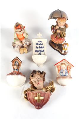 Posten von 4 Weihwasserbecken und 2 Figuren - Antiques and art