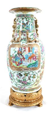 Famille rose Vase mit veschraubtem Bronzesockel - Umění a starožitnosti