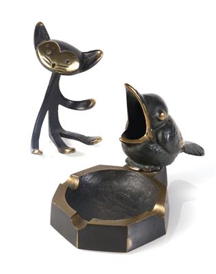 Ein Aschenbecher mit Vogelfigur, 1 Katzenfigur - Antiques and art