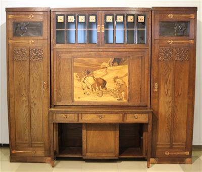 Großer Jugendstil Bücherschrank mit integriertem Sekretär u. schiebbarem Tischelement - Kunst, Antiquitäten, Möbel und Technik