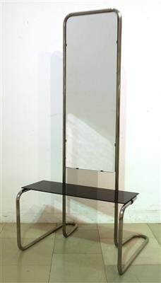 Stahlrohr Standspiegel mit niederem Ablagetisch - Kunst, Antiquitäten, Möbel und Technik