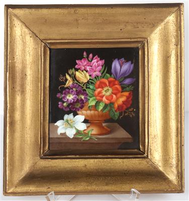 Porzellanbild mit rückseitigem Blumen-Akrostichon "LOUISE" - Kunst, Antiquitäten, Möbel und Technik