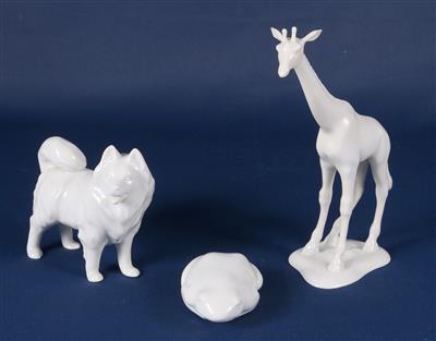 3 versch. Tierfiguren, "Giraffe","Hund" (Spitz) u. "Frosch" - Kunst, Antiquitäten, Möbel und Technik