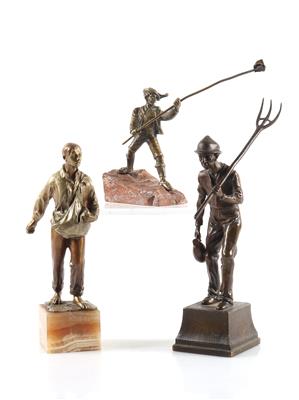 Konvolut aus 3 Bronzefiguren "Bauern" - Umění a starožitnosti