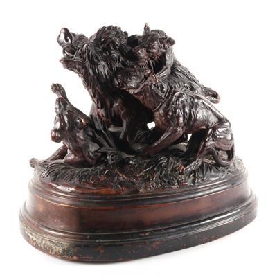 Hunde reissen einen Eber, - Antiques and art