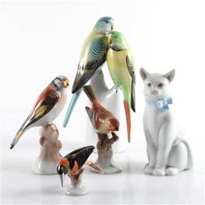 5 Vogelfiguren, 1 Katze - Kunst, Antiquitäten, Möbel und Technik