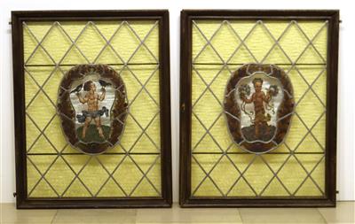 2 verschiedene Jugendstilfenster mit Bleirutenverglasungen - Arte e antiquariato