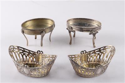 2 Gewürzschalen, 2 kleine Körbchen (4) - Silver, Art, Antiques, Furniture