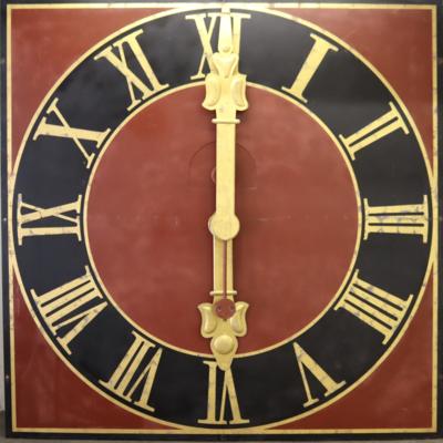 Großes Turmuhren-Zifferblatt mit Stunden- u. Minutenzeigern - Kunst, Antiquitäten, Möbel und Technik