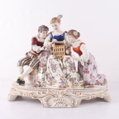 Figurengruppe "3 Kinder mit einem Vogelkäfig", Rudolstadt Volkstedt - Umění, starožitnosti, nábytek a technika
