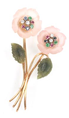 Brillant Farbsteinbrosche "Blumen" - Schmuck