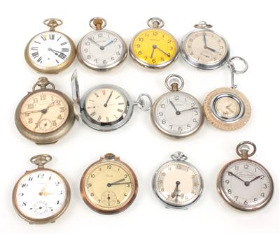 Konvolut 11 Taschenuhr, 1 Uhr mit Schlüsselkette - Schmuck