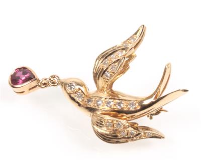 Rubin Diamant Brosche "Vogel" - Klenoty