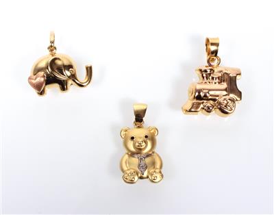 3 Anhänger "Lokomotive, Bär und Elefant" - Schmuck