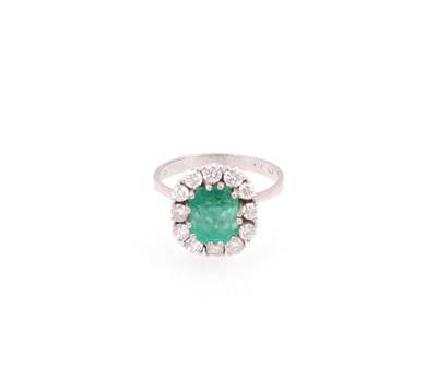 Brillant-Smaragddamenring zus. ca. 0,80 ct - Schmuck und Uhren online auction