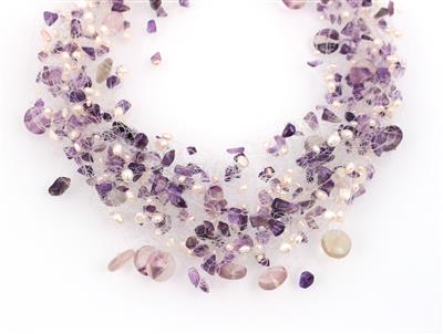 Amethyst Kulturperlen Schmuckstein Collier - Schmuck und Uhren