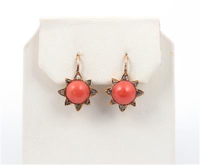 Diamant Korallen Ohrringe - Christmas auction - Jewellery