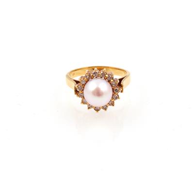 Diamant Damenring mit Kultur perle - Schmuck und Uhren