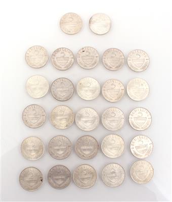 27 Silbermünzen ATS 5,-- - Mince pro sbĕratel