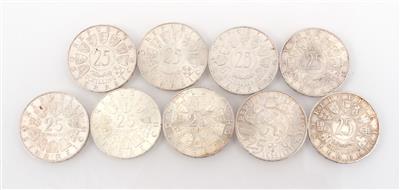 9 Silbermünzen ATS 25,-- - Mince pro sbĕratel