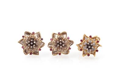 Rubin Diamant Schmuckgarnitur "Blüten" - Klenoty a náramkové