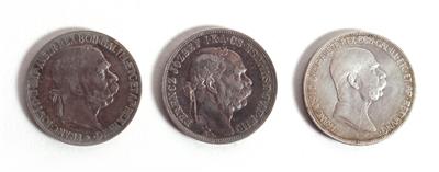 3 Silbermünzen "5 Kronen" - Mince