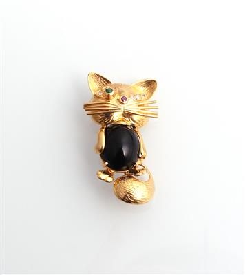 Brillant Brosche "Zwinkernde Katze" - Schmuck und Uhren