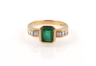 Smaragd Diamant Damenring zus. ca. 0,50 ct - Klenoty a náramkové