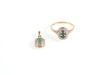 Smaragd Diamant Damenschmuckgarnitur - Klenoty a náramkové