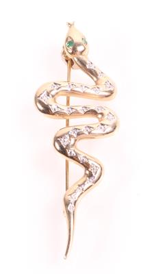 Diamant Smaragd Brosche "Schlange" - Jewellery and watches