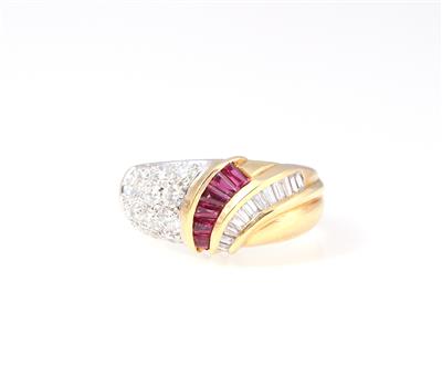 Brillant Diamant Rubin Damenring zus. ca. 0,85 ct - Schmuck und Uhren