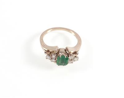 Smaragd Brillant Damenring zus. ca. 1,20 ct - Jewellery and watches