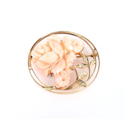 Diamant Brosche Koralle "Rosenblüten" - Gioielli e orologi