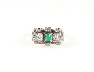 Smaragd Diamant Damenring zus. ca. 1,10 ct - Jewellery and watches