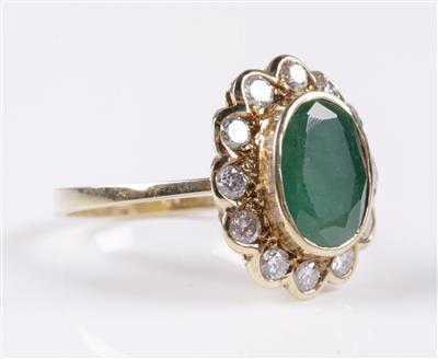 Smaragd Brillant Damenring zus. ca. 3,70 ct - Jewellery and watches
